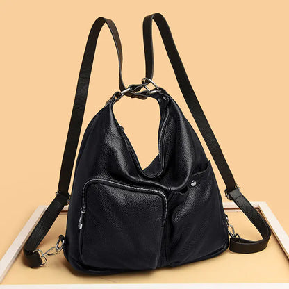 Large Capacity Lychee Pattern Leather Shoulder Bag