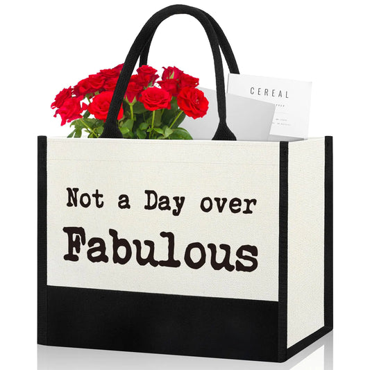Not A Day Over Fabulous Canvas Bag Christmas Birthday Gifts Bag for Women Thanks You Gifts Bag Holidays Getaway Bag Birthday Reusable Grocery Bag