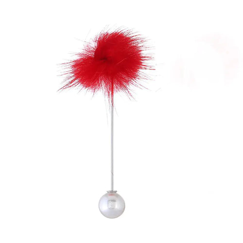 Mink Fur Brooch with Creative Pearl Pom-Pom Design