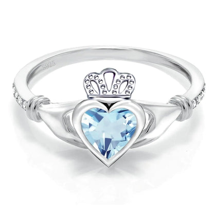 Sterling Silver Claddagh Ring for Women Irish Claddagh December Birthstone Ring with Aquamarine Celtic Knot Crown Engagement Ring for Women Anniversary Wedding Promise RingSize 8