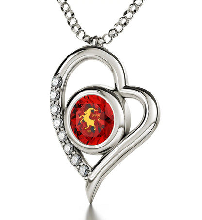925 Sterling Silver Capricorn Necklace Zodiac Heart Pendant 24k Gold inscribed on Crystal