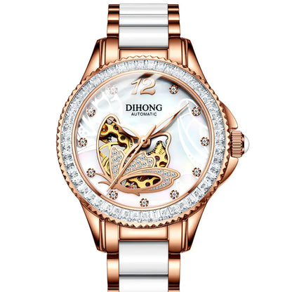 Women's White Ceramic Automatic Watch with Luminous Features