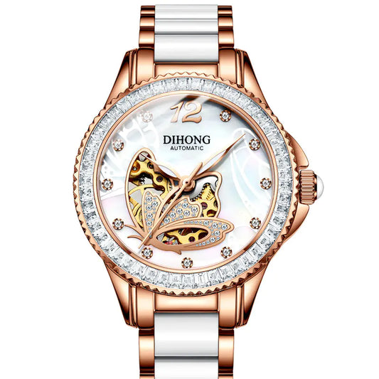 Women's White Ceramic Automatic Watch with Luminous Features
