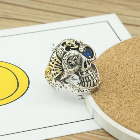 Men's Sterling Silver Graffiti Skull Ring