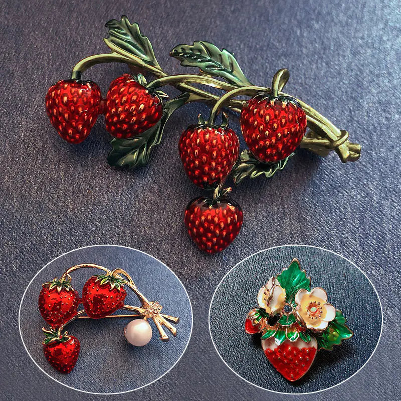 Enamel Strawberry Brooch for Fashion and Accessories