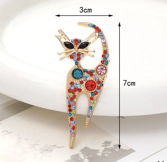 Elegant Retro Diamond Inlaid Cat Brooch Pin for Ladies