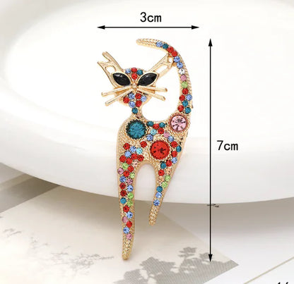 Elegant Retro Diamond Inlaid Cat Brooch Pin for Ladies