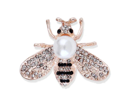Shiny Bee Brooch with Large Faux Pearl - Unique Jewelry