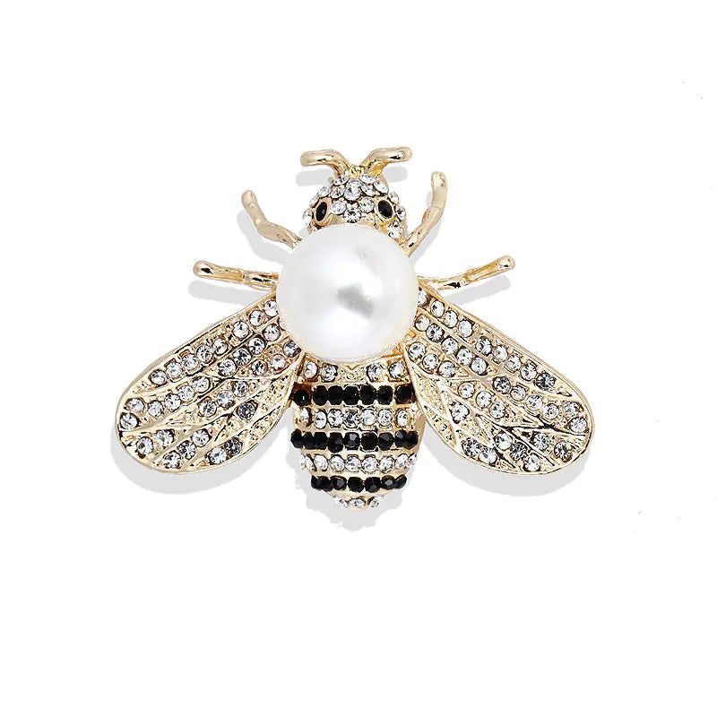 Shiny Bee Brooch with Large Faux Pearl - Unique Jewelry