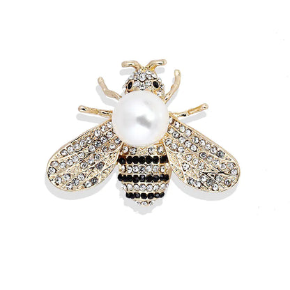 Shiny Bee Brooch with Large Faux Pearl - Unique Jewelry