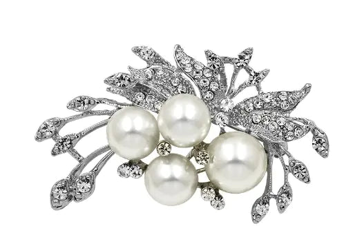 Vintage Pearl Brooch with Diamond Accents for Women