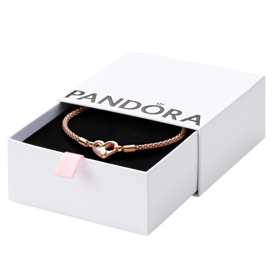 PANDORA Moments Studded Chain Bracelet - Compatible Moments Charms - Rose Gold Charm Bracelet for Women - With Gift Box - 17 cm