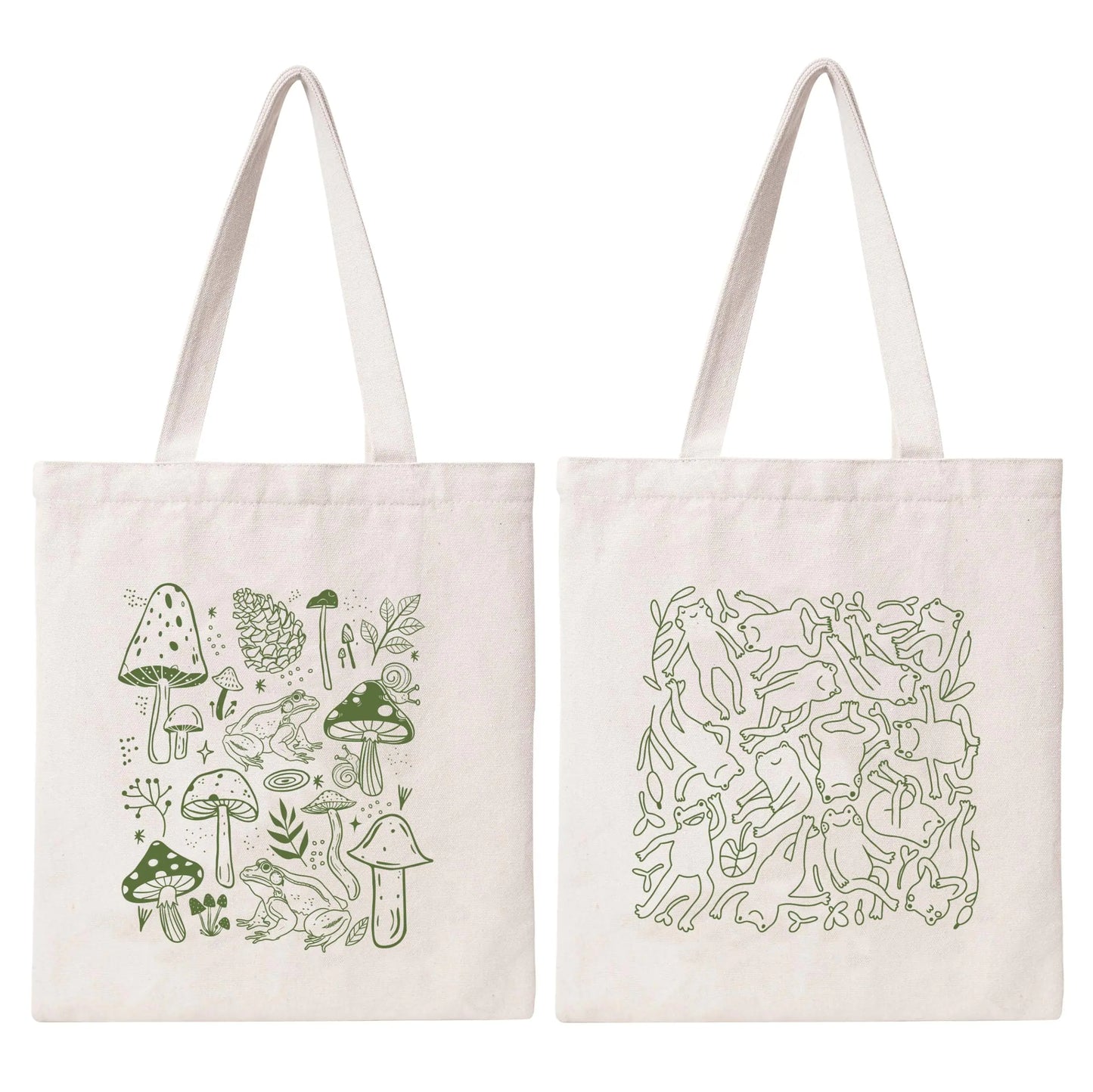 Lamkidle Aesthetic Mushroom Tote Bag Cute Frog Funny Tote Bag Cotton Canvas Tote Bag for Women Gift Reusable Grocery Bag Shopping Beach Shoulder Bag