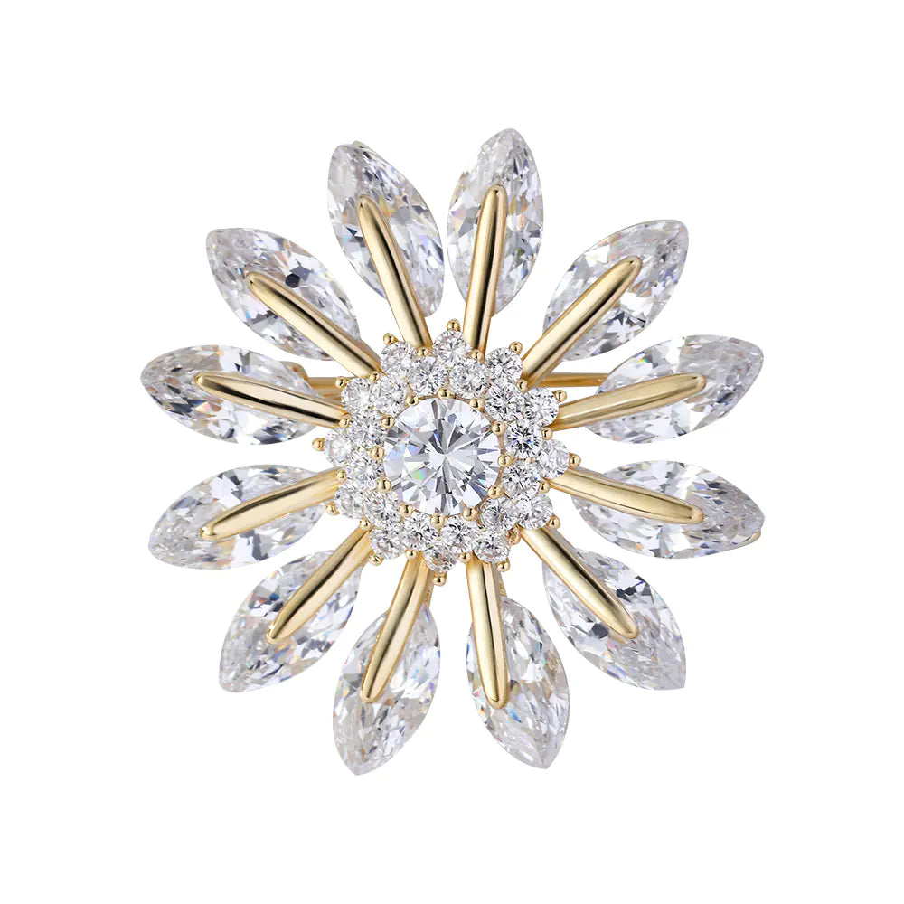 New Rotatable Zircon Daisy Brooch for Coats and Suits