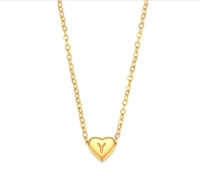 Initial Love Necklace - 18K Gold Plated Heart Pendant (One)