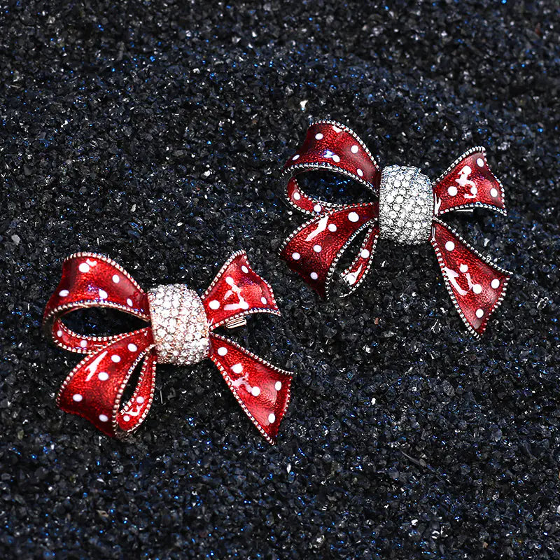Korean Style Dual-Use Bow Tie Brooch with Rhinestones