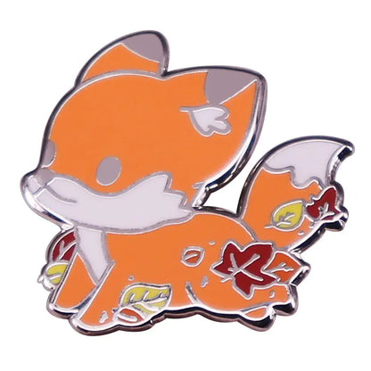 Cute Cartoon Fox Maple Leaf Brooch for Autumn