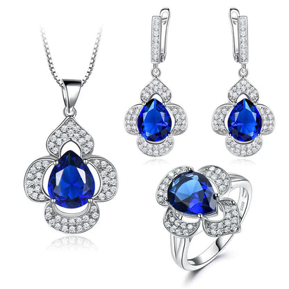 Flower Heart Pendant Earrings and Ring Set