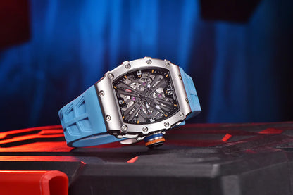 Square Men's Quartz Calendar Watch with Rubber Strap