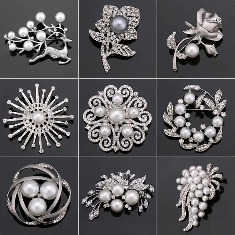 Vintage Pearl Brooch with Diamond Accents for Women