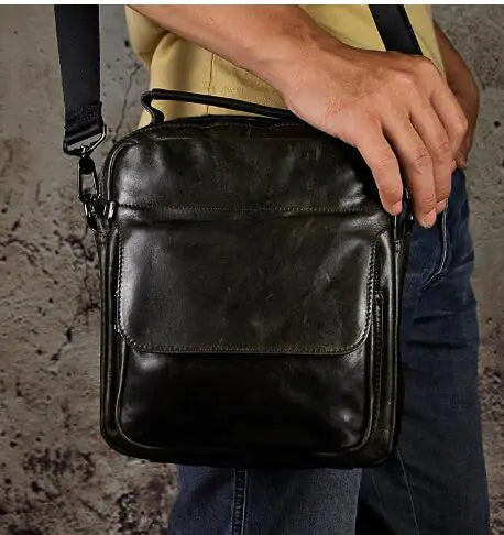 Vintage Leather Vertical Shoulder Bag for Men