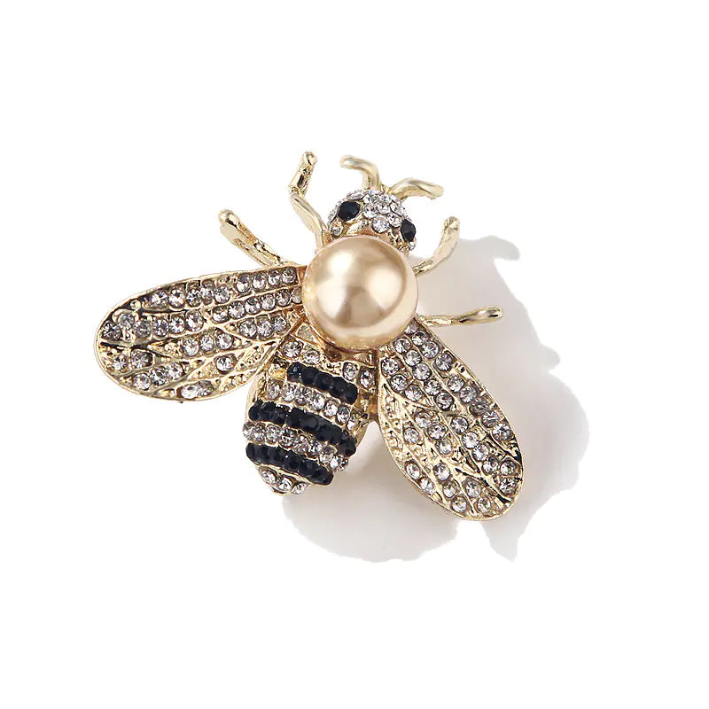 Shiny Bee Brooch with Large Faux Pearl - Unique Jewelry
