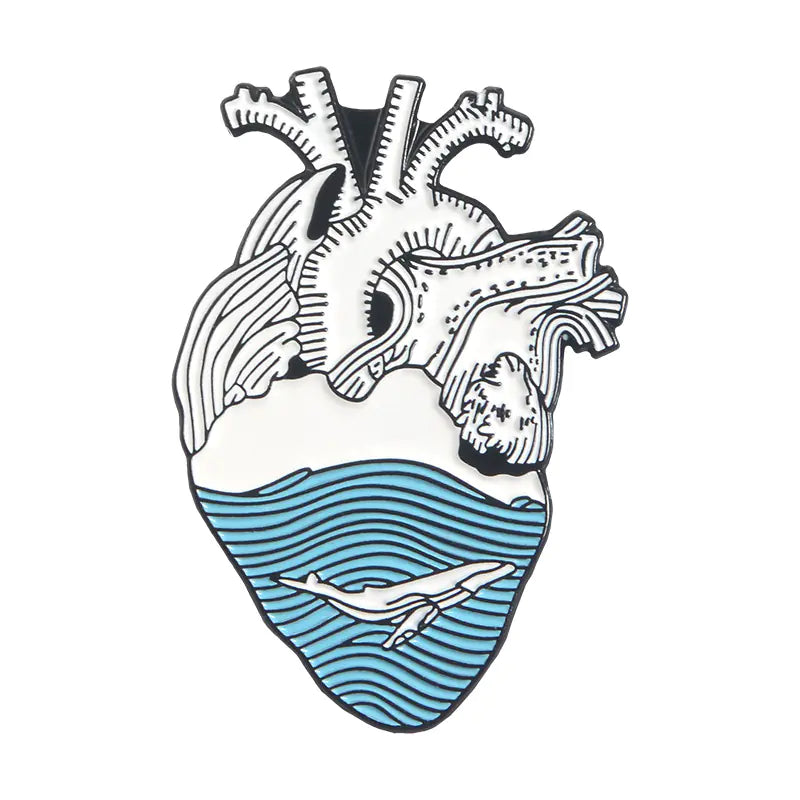 Creative High-End Alloy Heart Brooch with Whale Design