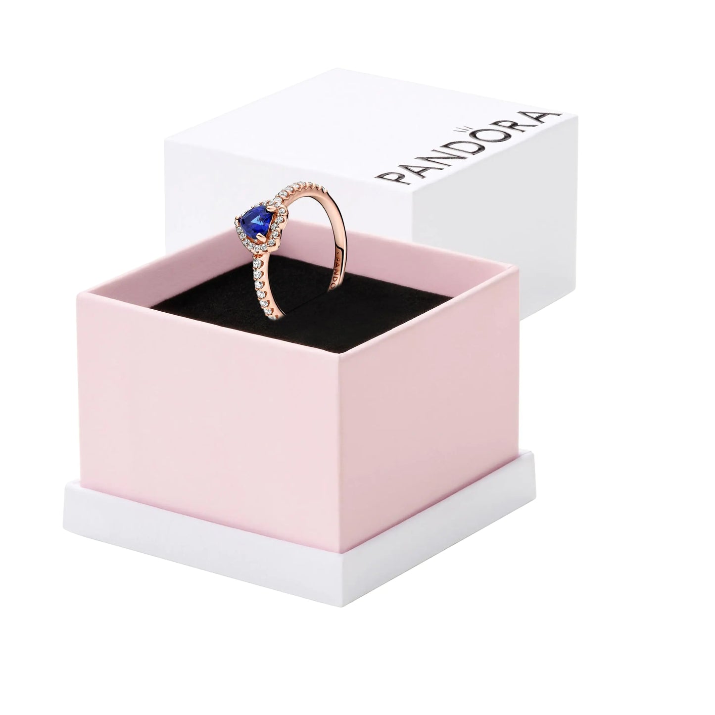 PANDORA Sparkling Blue Elevated Heart Ring - Rose Gold Ring for Women - Layering or Stackable Ring - 14k Rose with Cubic Zirconia - Size 7 - With Gift Box