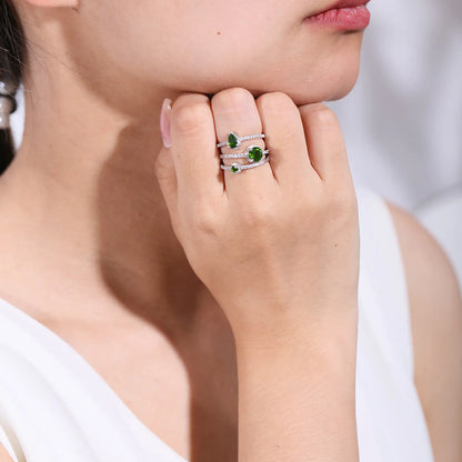 Natural Topaz and Diopside Ring Set