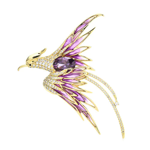 Colorful Phoenix Classic Enamel Brooch with Diamonds