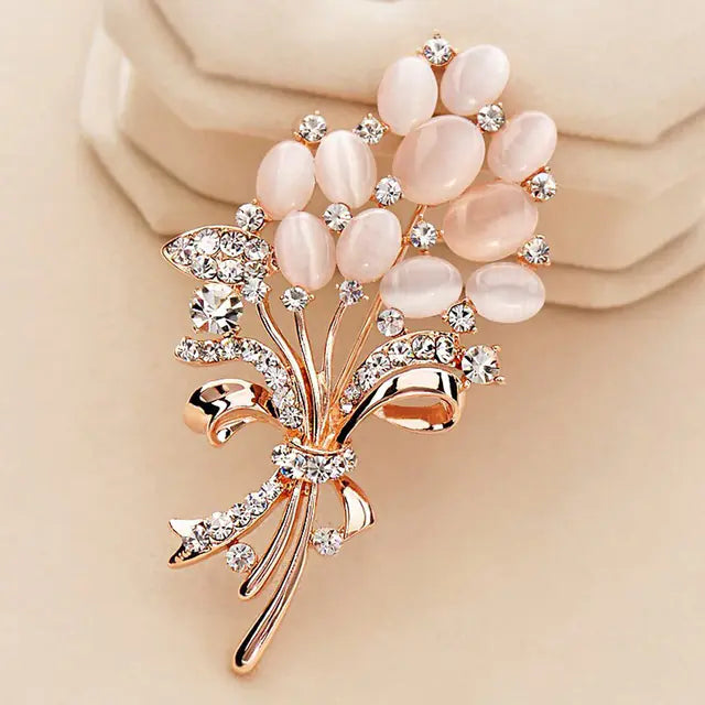 Opal Rhinestone Wheat Spike Flower Brooch for Women