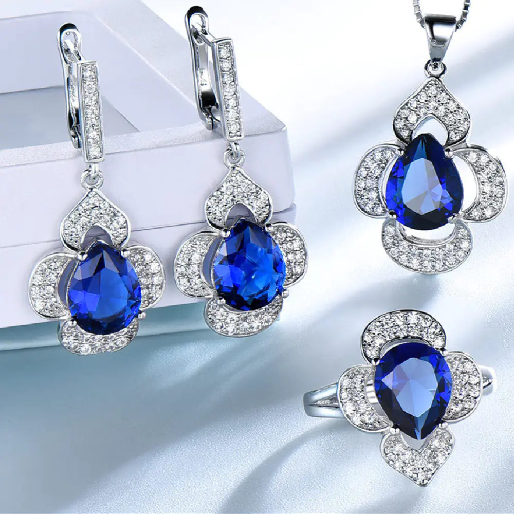 Flower Heart Pendant Earrings and Ring Set