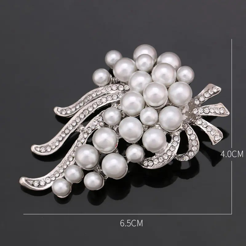 Vintage Pearl Brooch with Diamond Accents for Women
