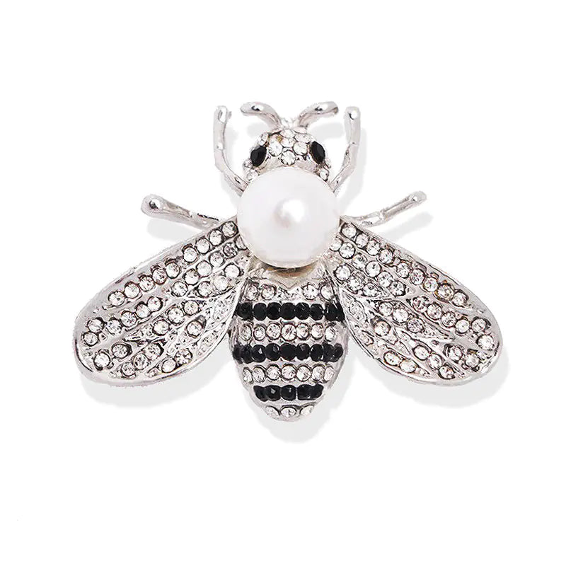 Shiny Bee Brooch with Large Faux Pearl - Unique Jewelry