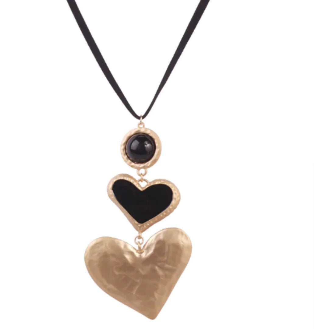 Double Black Heart Necklace - Unique Statement Jewelry | Aethel Adorn