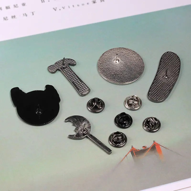 Punk Skull Hammer Brooch with Halloween Theme Elements