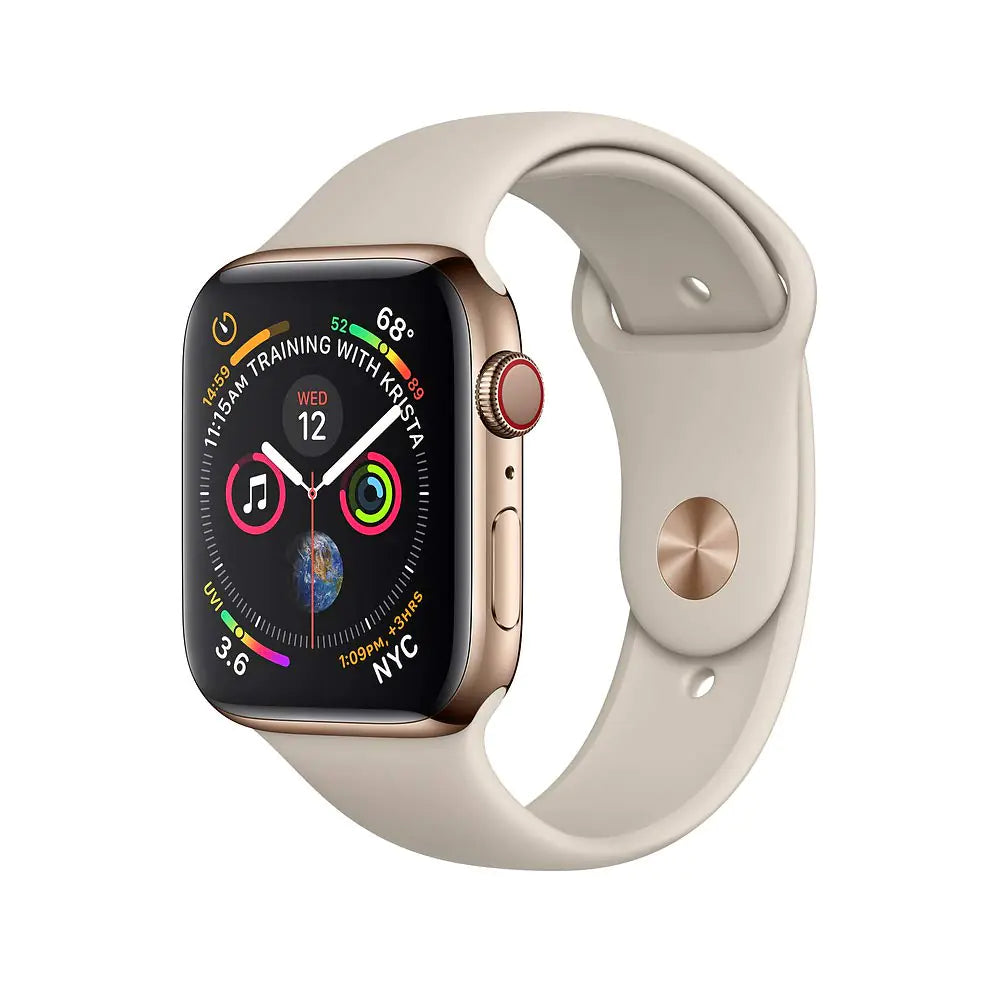 Apple Watch Series 4 (GPS + Cellular 40MM) - Gold Stainless Steel Case with Pink Sand Sport Band (Renewed)