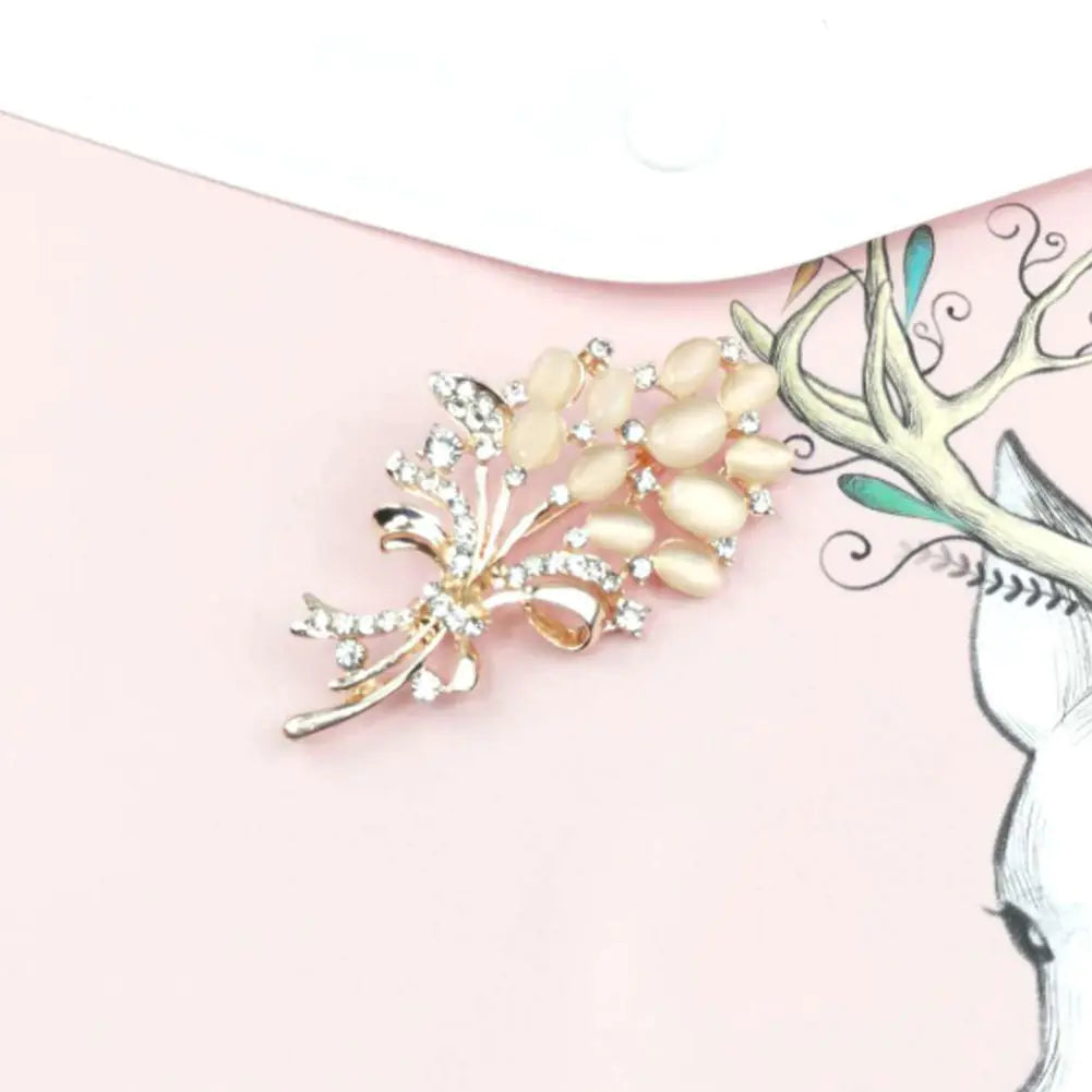 Opal Rhinestone Wheat Spike Flower Brooch for Women