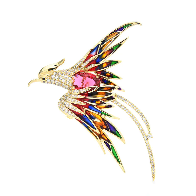 Colorful Phoenix Classic Enamel Brooch with Diamonds