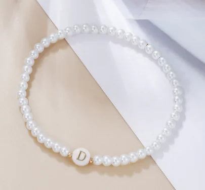 Dainty Faux Pearl Bead Initial Bracelet for Women