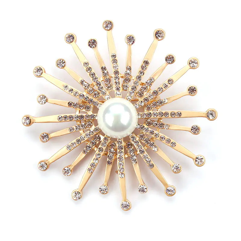 Vintage Pearl Brooch with Diamond Accents for Women