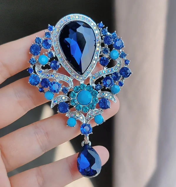 Retro Gemstone Glass Crystal Pendant Brooch Jewelry