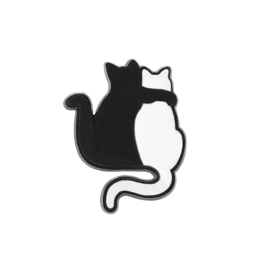 Black and White Cat Alloy Badge Brooch for Students