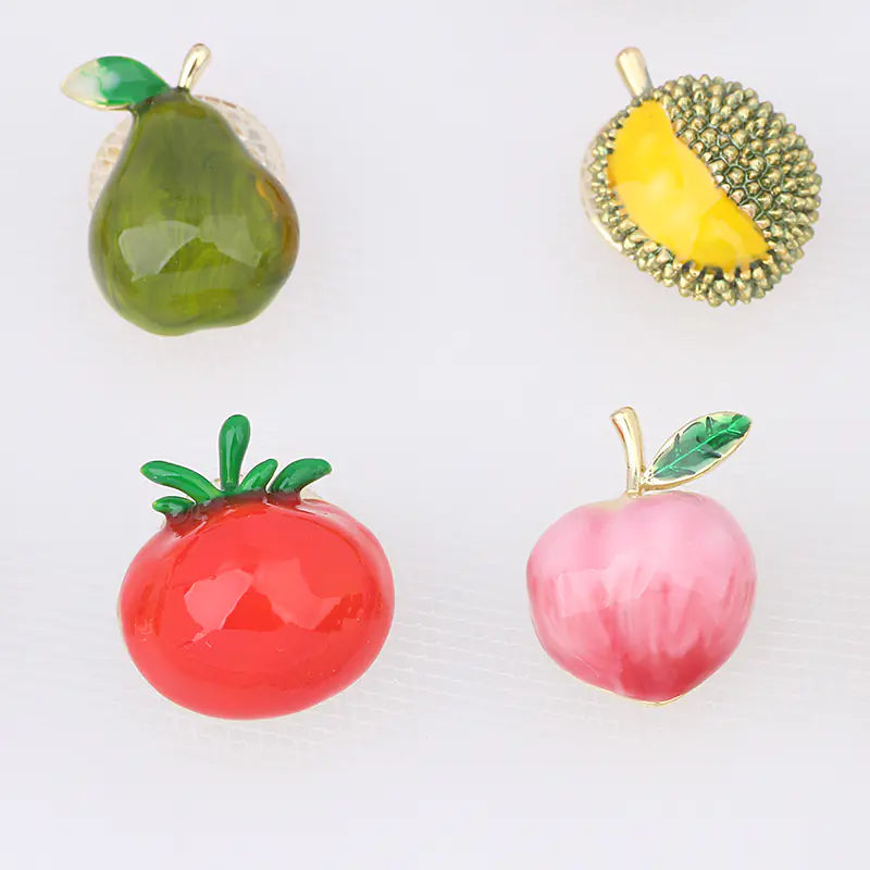 Cute Japanese Fruit Enamel Brooch - Peach & Cherry Pin