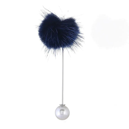 Mink Fur Brooch with Creative Pearl Pom-Pom Design