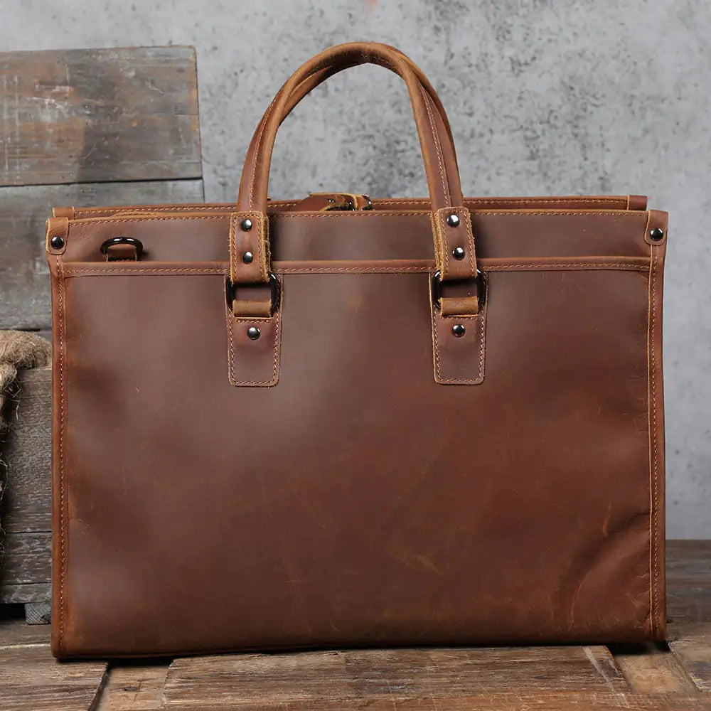 Genuine Leather Laptop Bag for Men - Large Capacity