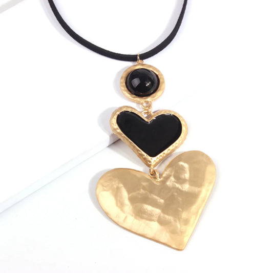 Double Black Heart Necklace - Unique Statement Jewelry | Aethel Adorn