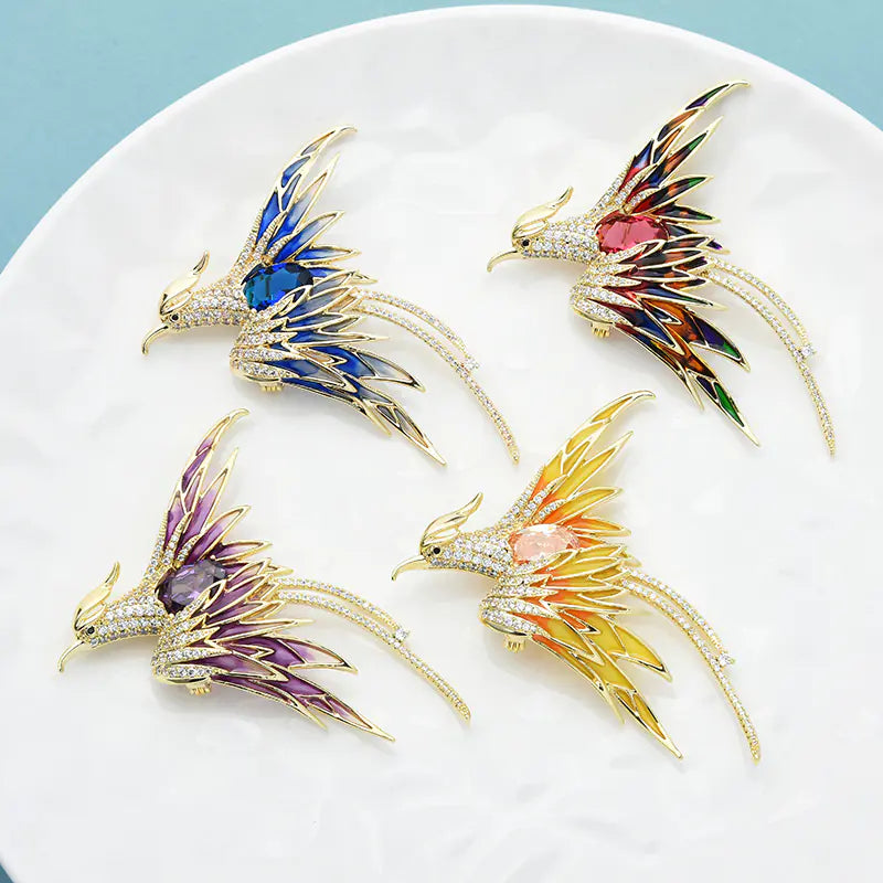 Colorful Phoenix Classic Enamel Brooch with Diamonds
