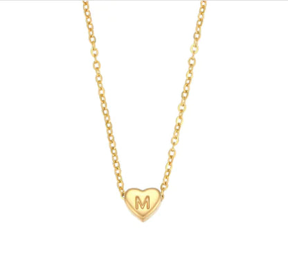 Initial Love Necklace - 18K Gold Plated Heart Pendant (One)