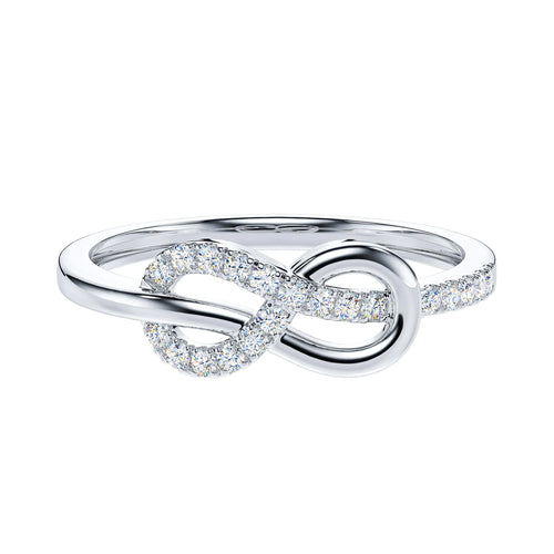 THELANDA Solid 14k White Gold Intertwined Tie The Infinity Love Knot Simulated Diamond Petite Ring Promise Ring For Women (8.5)